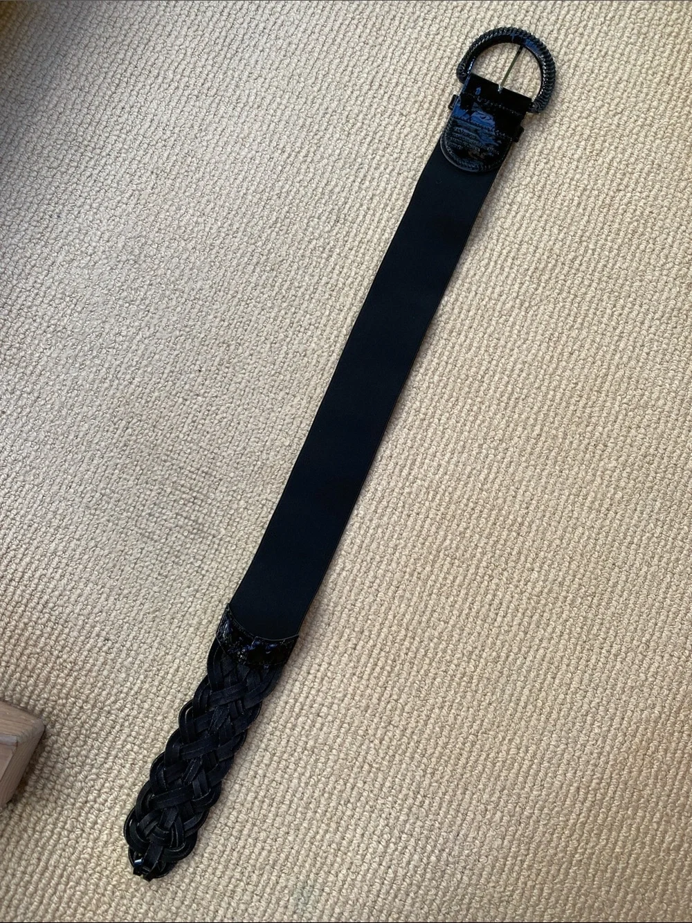 Motif 56 Wide Black Patent Woven Belt w/Elastic M